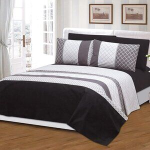 Royal Bamboo Duvet Cover Set 6 pc Set White and Gray Print